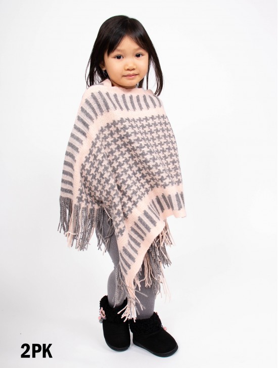 Kids Soft Houndstooth Fashion Poncho (5-10 Years)